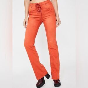 Free People Eva Lace-up Bootcut Jeans in Bran Red Size 26